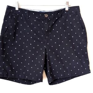 Old Navy Every Day Flat Front Chino Shorts. Navy Blue Polka Dot. Size 12